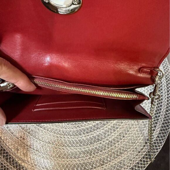 Coach Leather Chain Crossbody in Cherry Red/Silver NWT - Picture 7 of 16